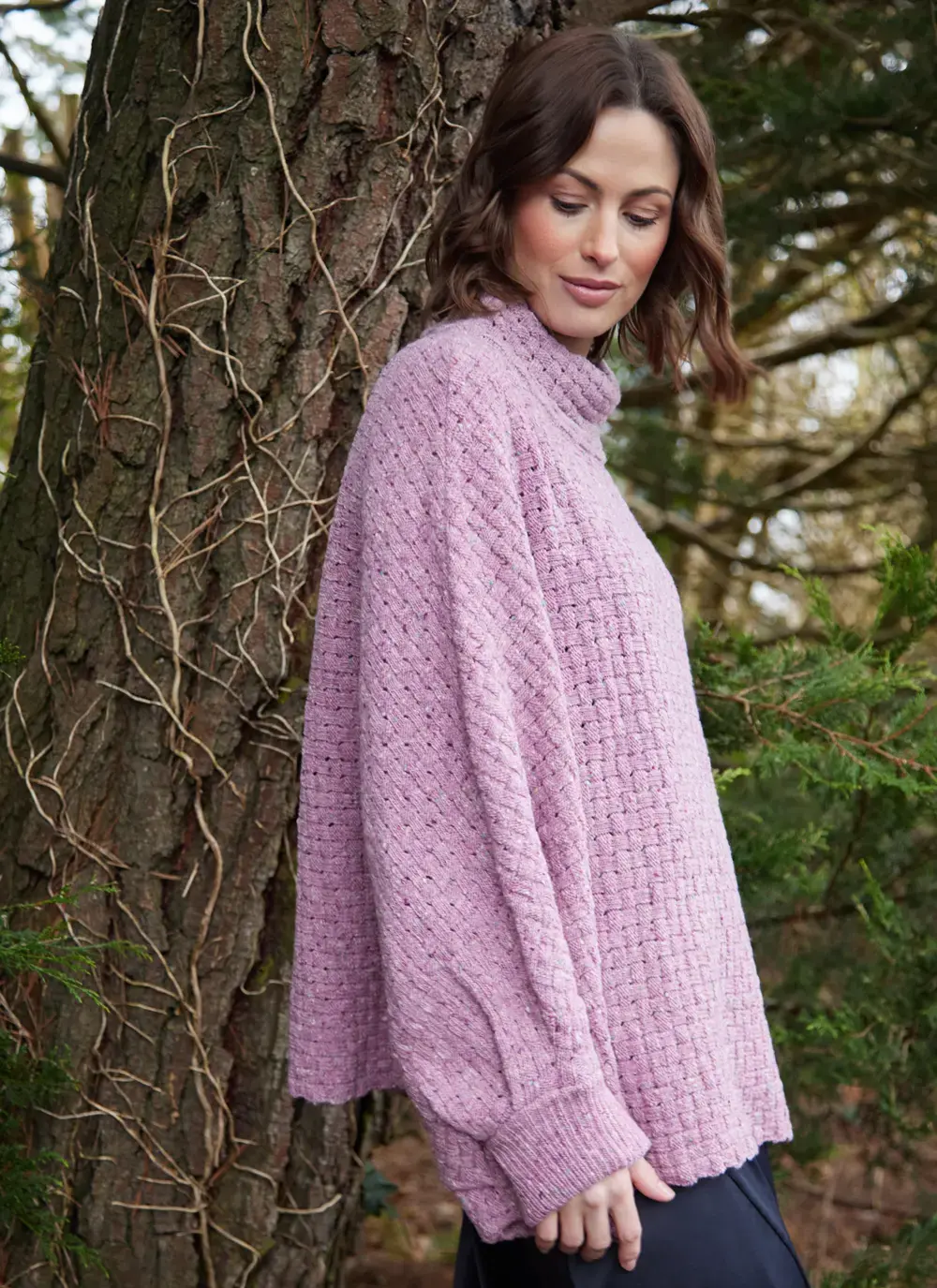 Merino Basketweave Poncho in Candy